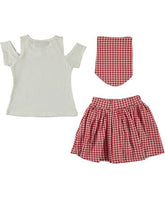 Compleu vara Amalia, Tricou si Fusta, bumbac, rosu, fete